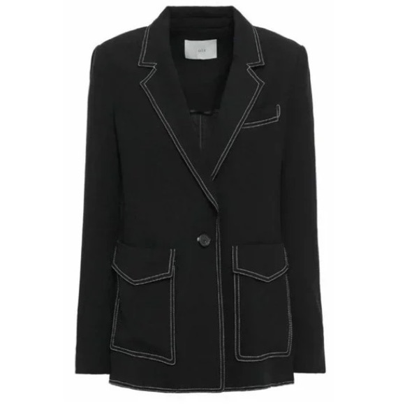Joie Tabora Black Blazer Size 00 Contrast White Stitching Designer Jacket - Picture 1 of 2